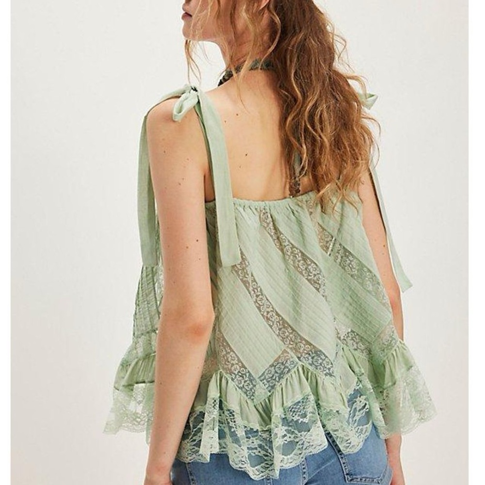 Free People Hannah Tie Top Medium Aqua Foam New - Picture 2 of 6